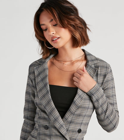 Perfectly Prepped Plaid Long Blazer