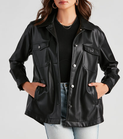 Trendsetting Vibes Faux Leather Shacket
