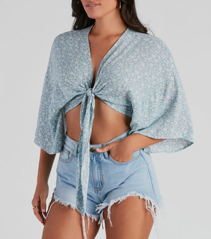 Floral Girl Crepe Tie-Front Top