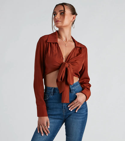 Portrait Mode Tie-Front Poplin Top