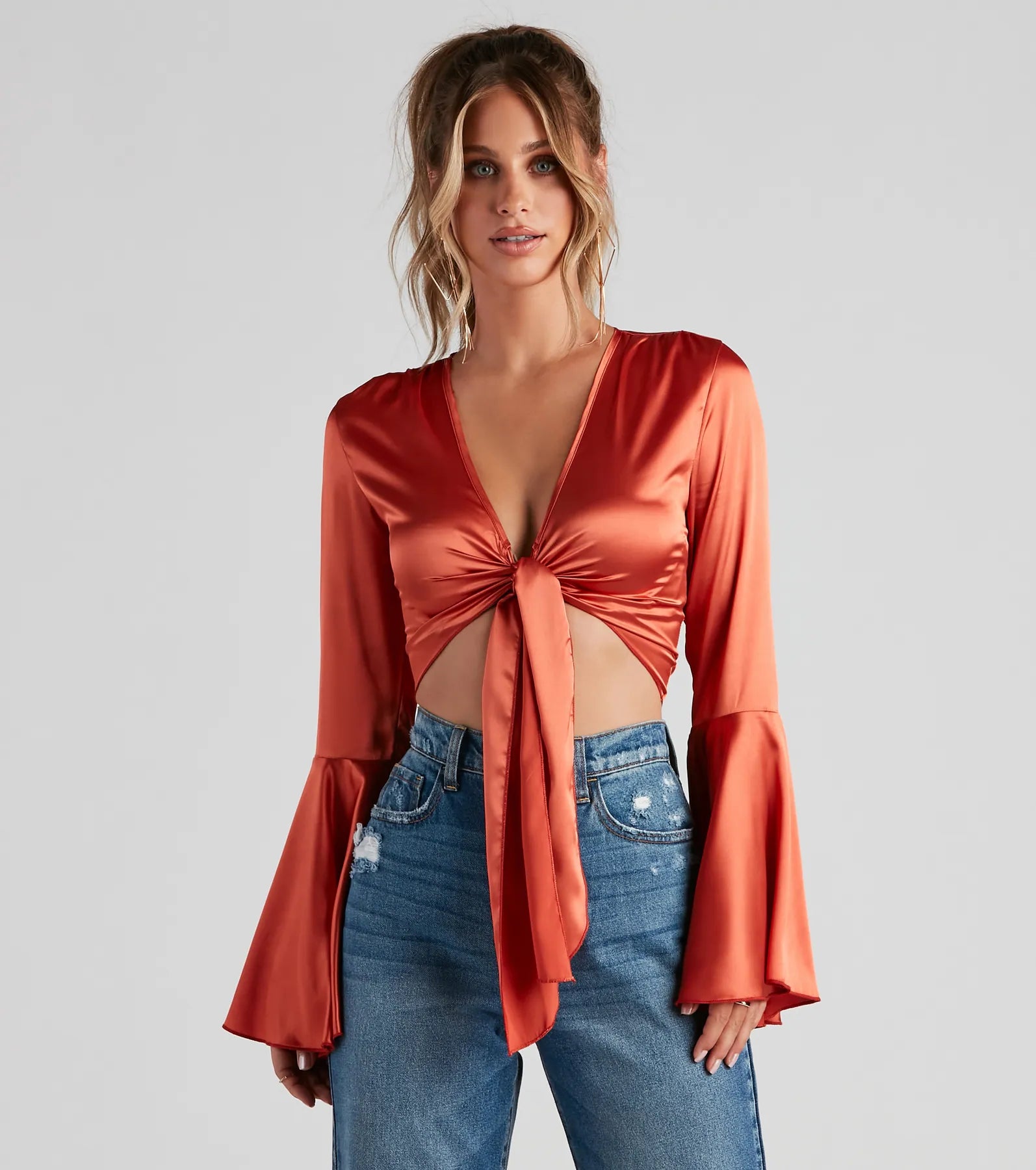 Speechless Satin Tie-Front Top