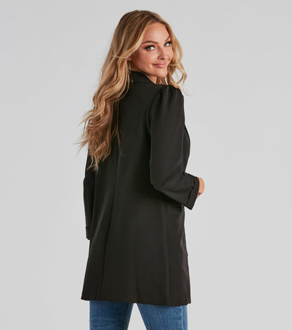 Nine-To-Five Puff Shoulder Long Line Blazer