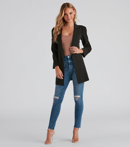Nine-To-Five Puff Shoulder Long Line Blazer