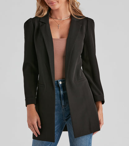 Nine-To-Five Puff Shoulder Long Line Blazer