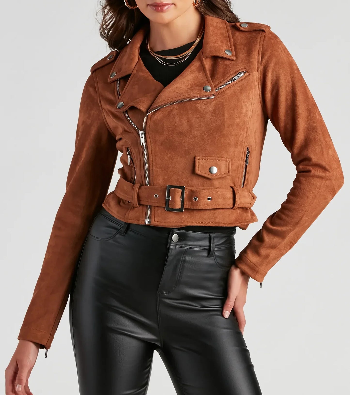 Stylishly Cinched Belted Moto Jacket