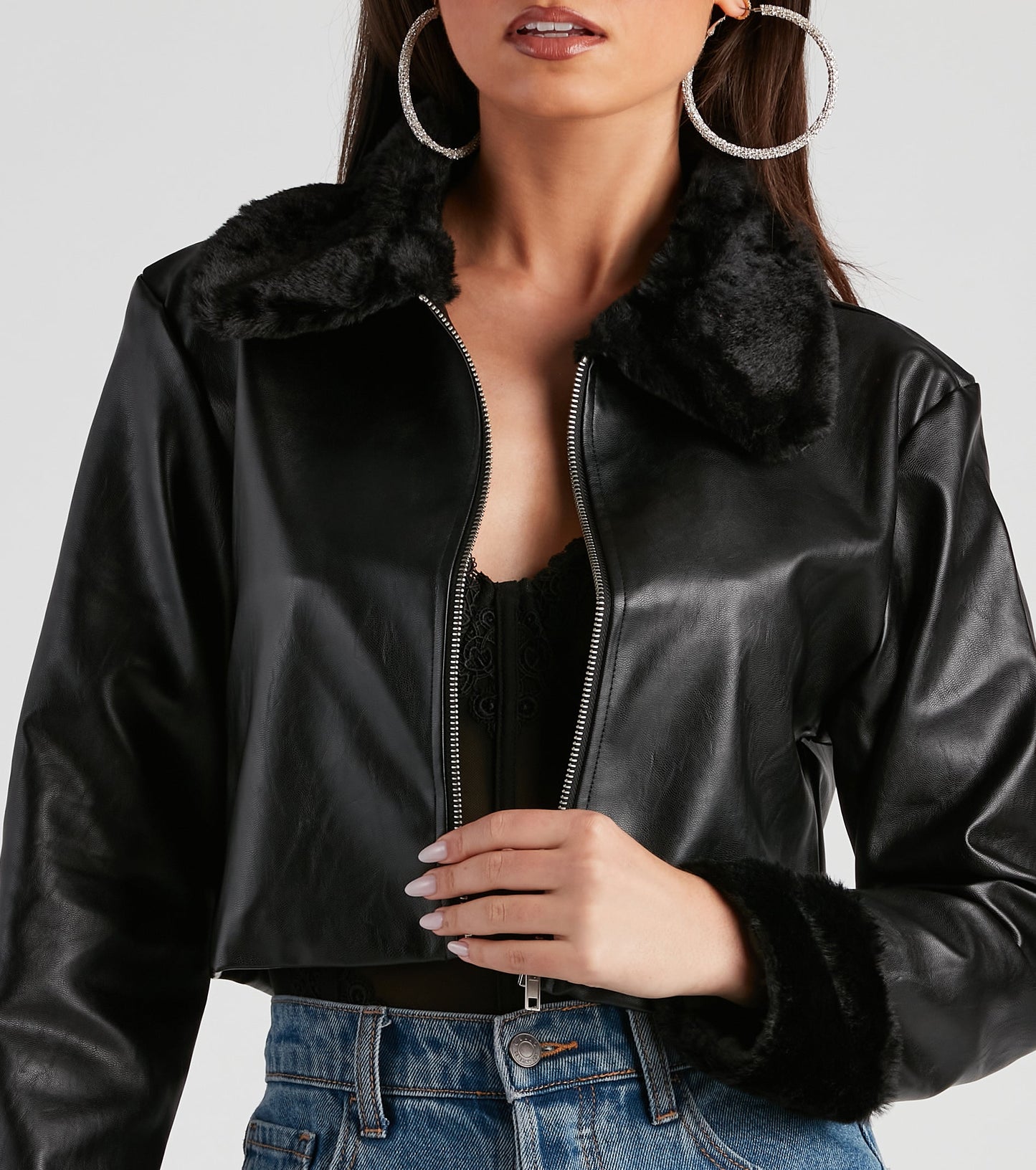 Downtown Style Faux Fur Moto Jacket