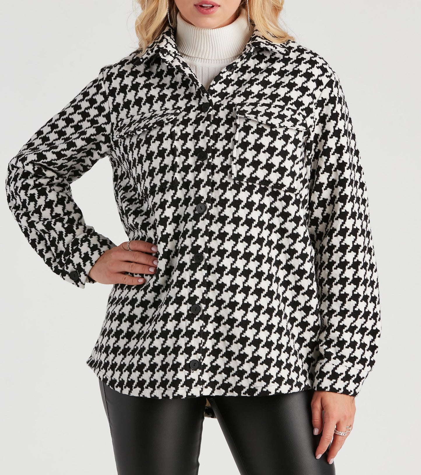 Elevated Chic Houndstooth Woven Shacket