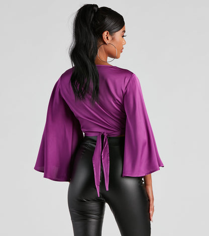 Sweet Secret Satin Kimono Sleeve Top