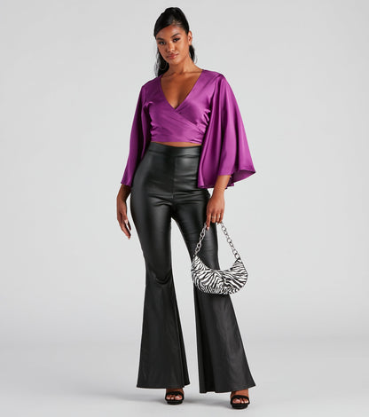 Sweet Secret Satin Kimono Sleeve Top