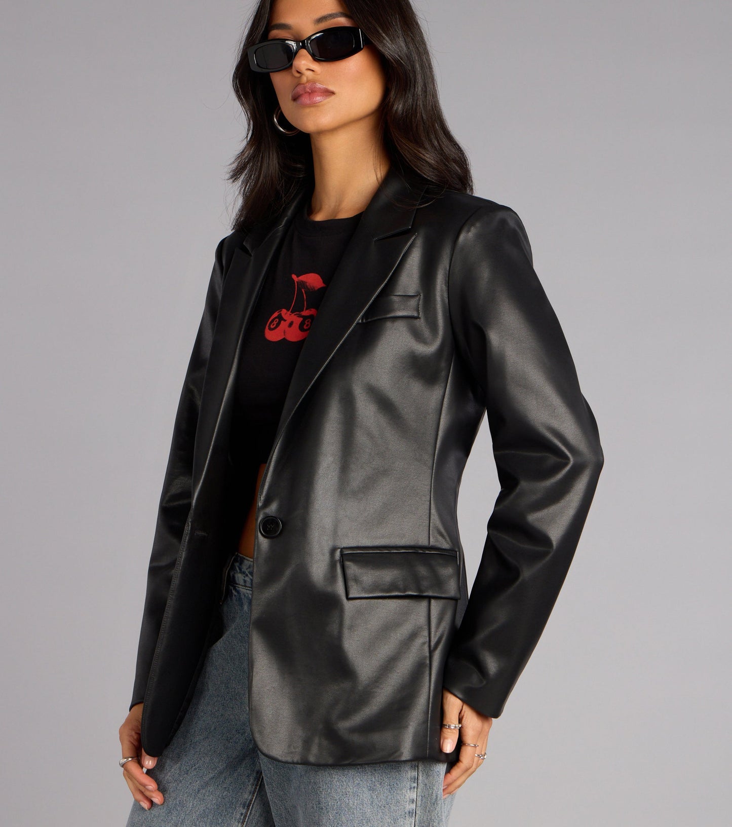 Keep It Trendy Oversized Faux Leather Blazer