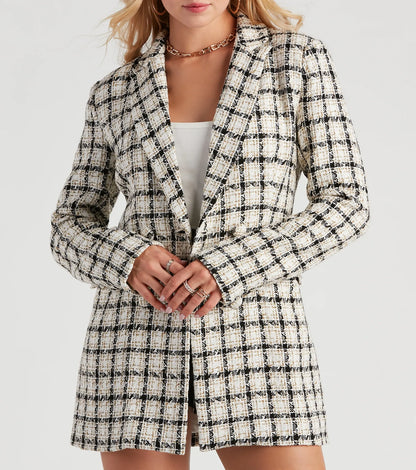 She's All That Tweed Plaid Blazer