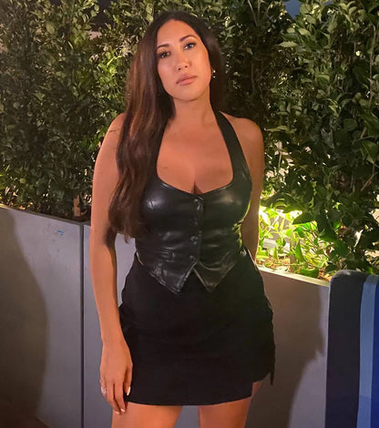 Major Slay Faux Leather Cropped Vest