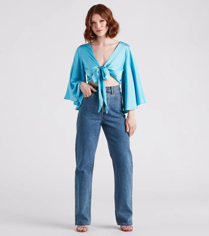 Silky Chic Kimono Tie-Front Top