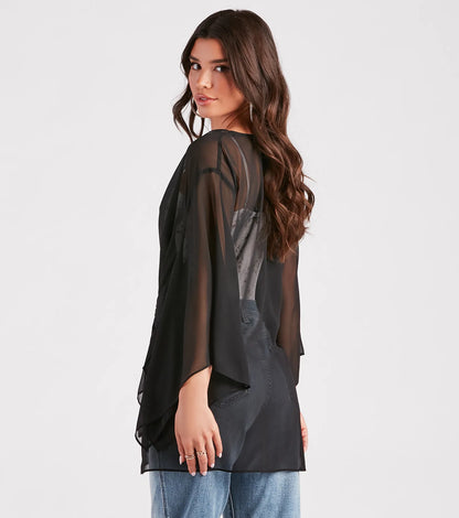 Beach Mode Chiffon Belted Kimono