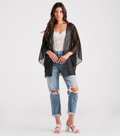 Beach Mode Chiffon Belted Kimono