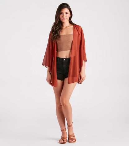 Beach Mode Chiffon Belted Kimono