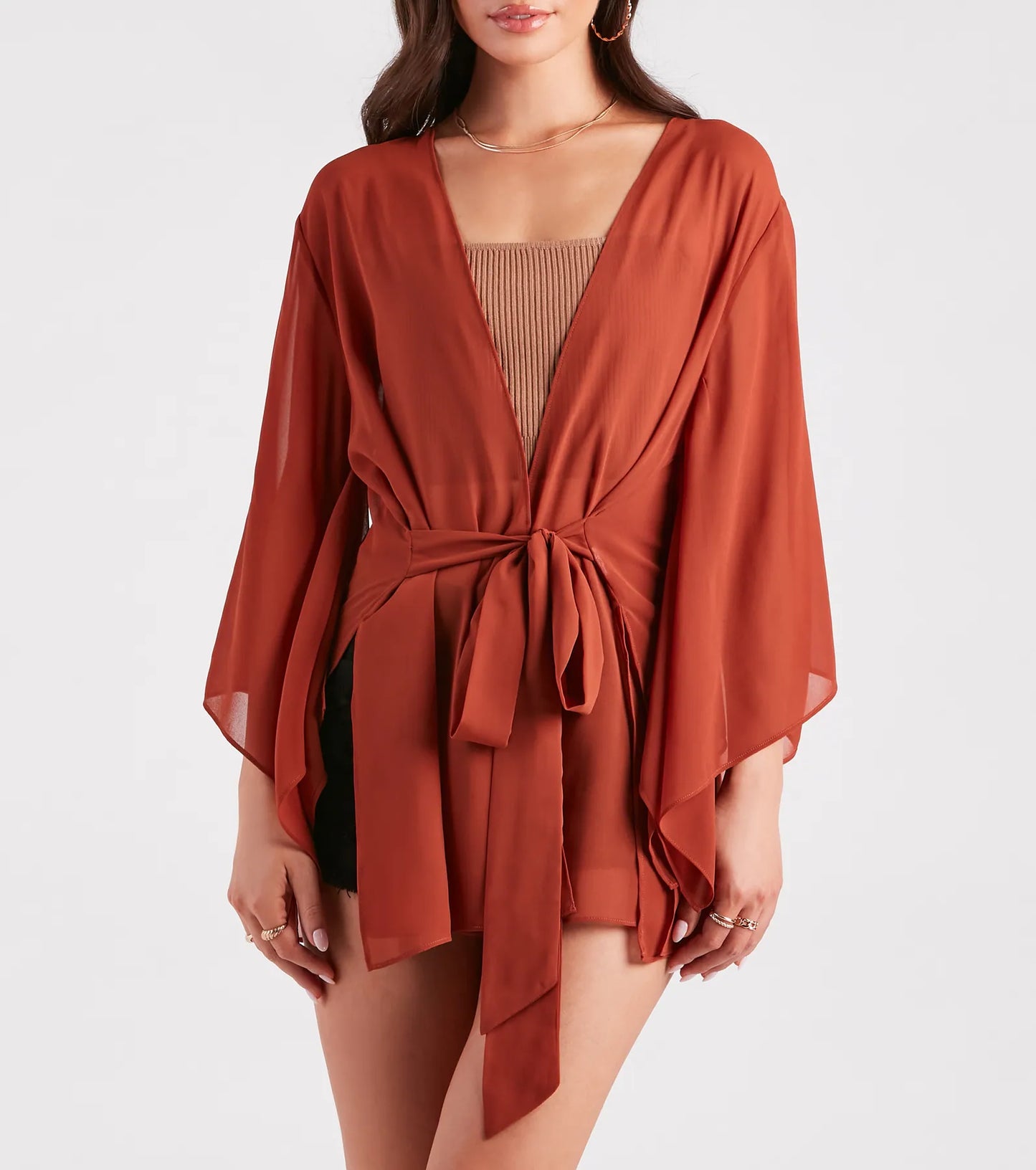 Beach Mode Chiffon Belted Kimono