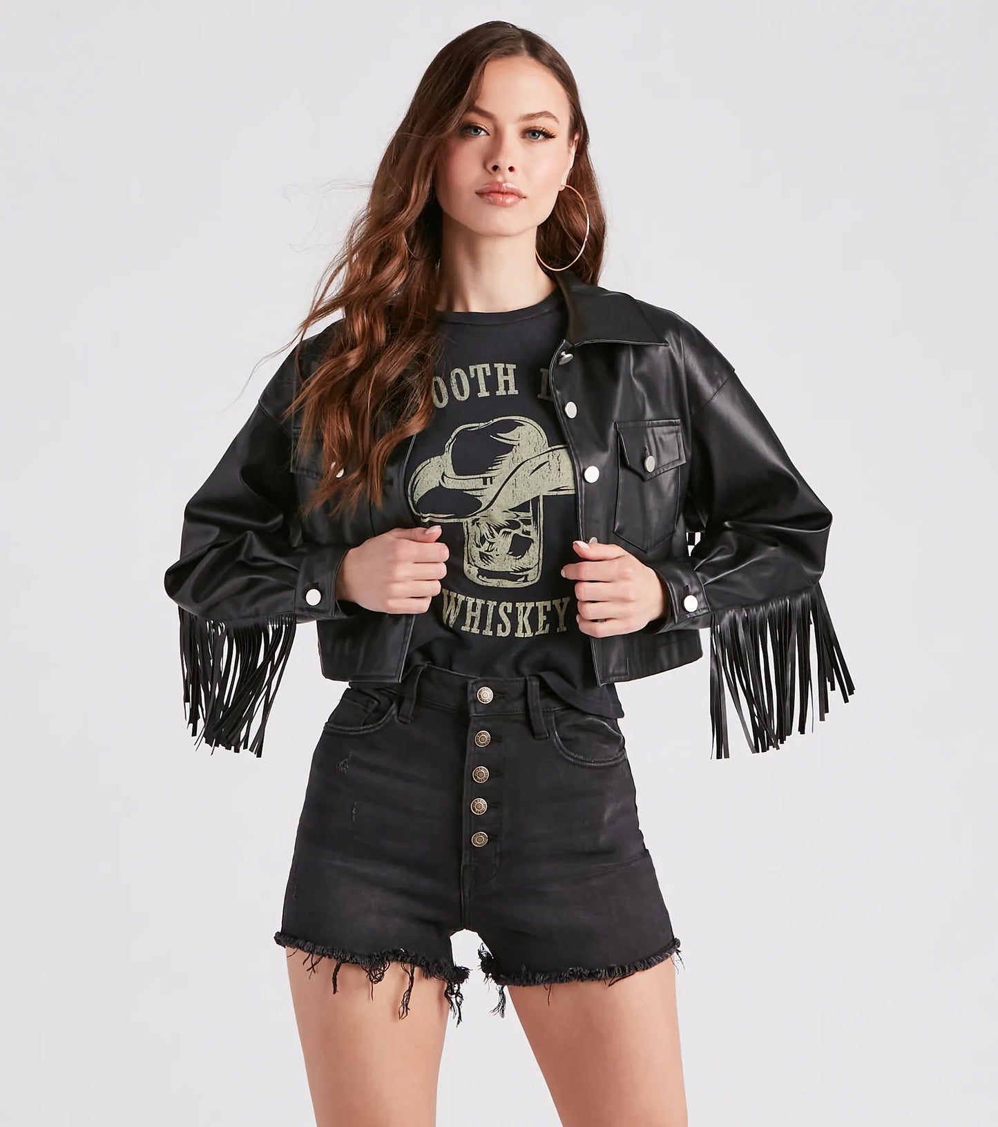 Wild Retro Faux Leather Fringe Jacket