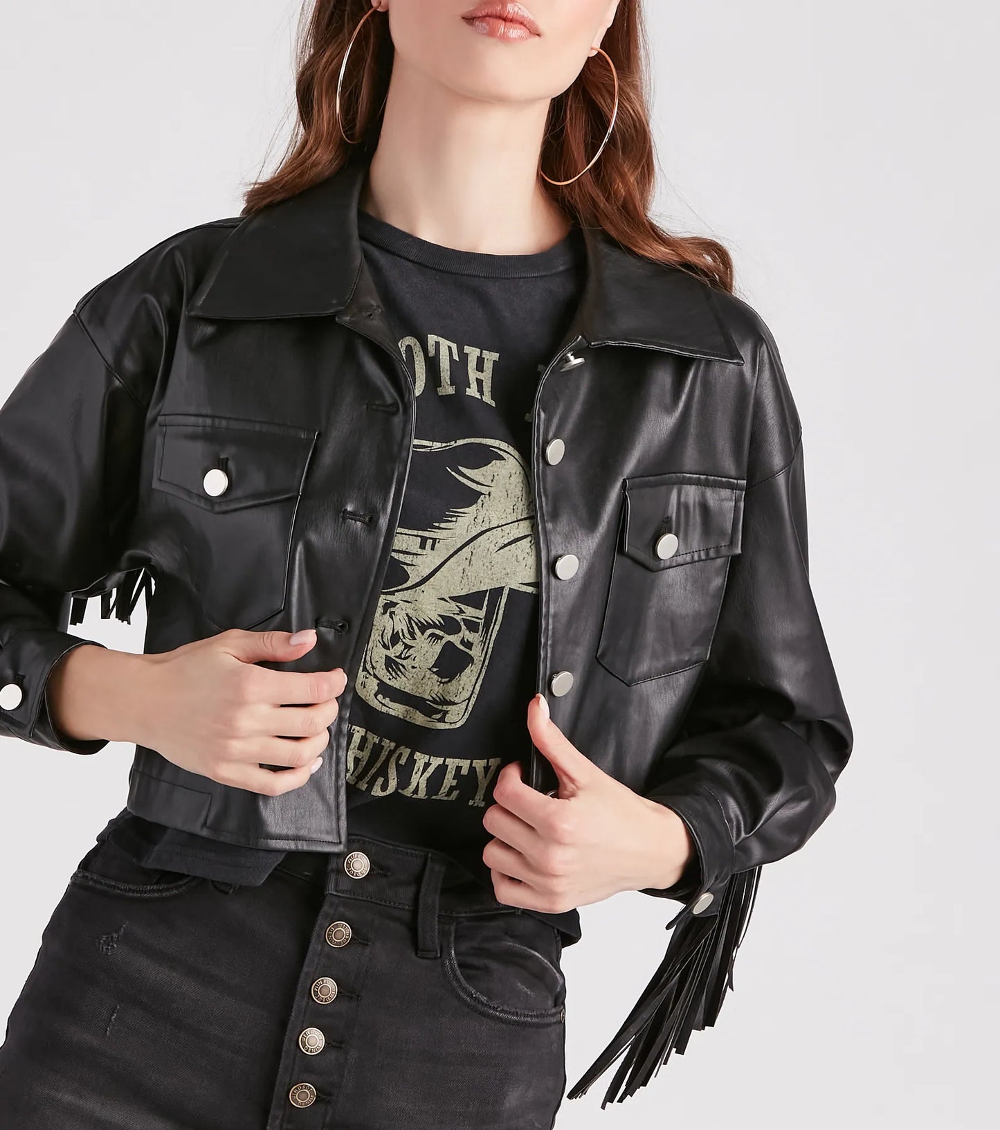 Wild Retro Faux Leather Fringe Jacket