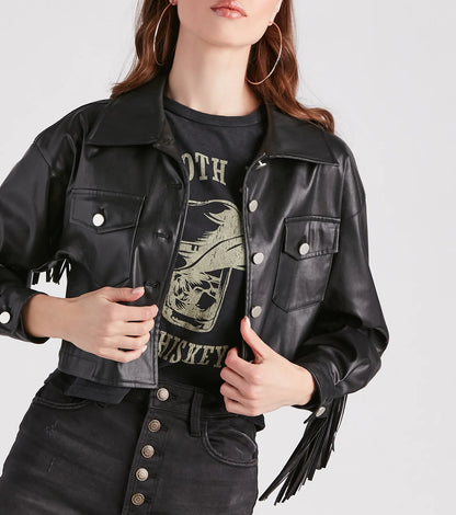 Wild Retro Faux Leather Fringe Jacket