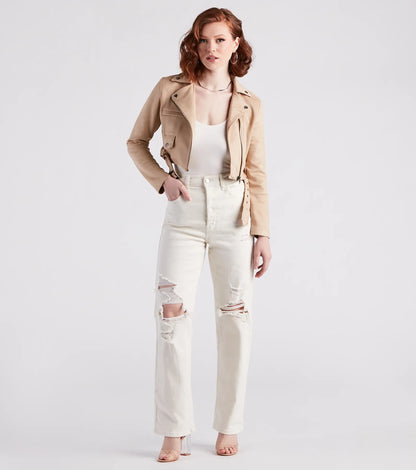 Edgy Soul Faux Suede Crop Moto Jacket