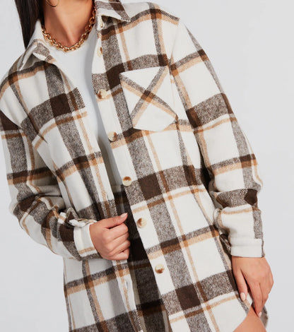 Cute Vibes Only Plaid Long Shacket