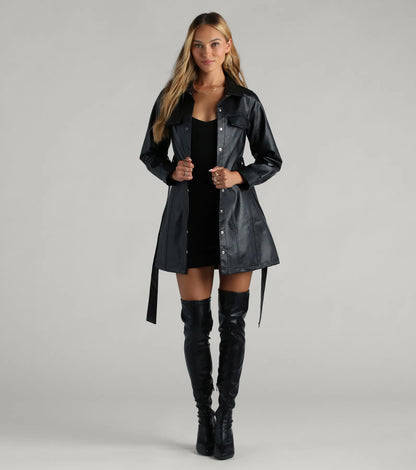 Elevated Affair Faux Leather Trench Coat
