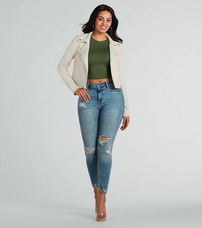 Stylish Impression Faux Suede Moto Jacket