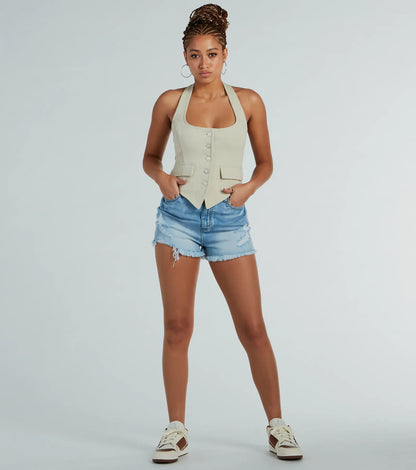 Best In Style Halter Button Up Vest