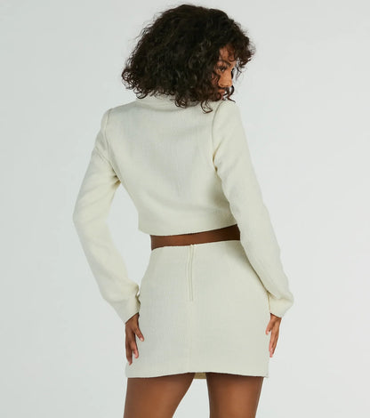 Posh Pursuit Long Sleeve Tweed Crop Blazer