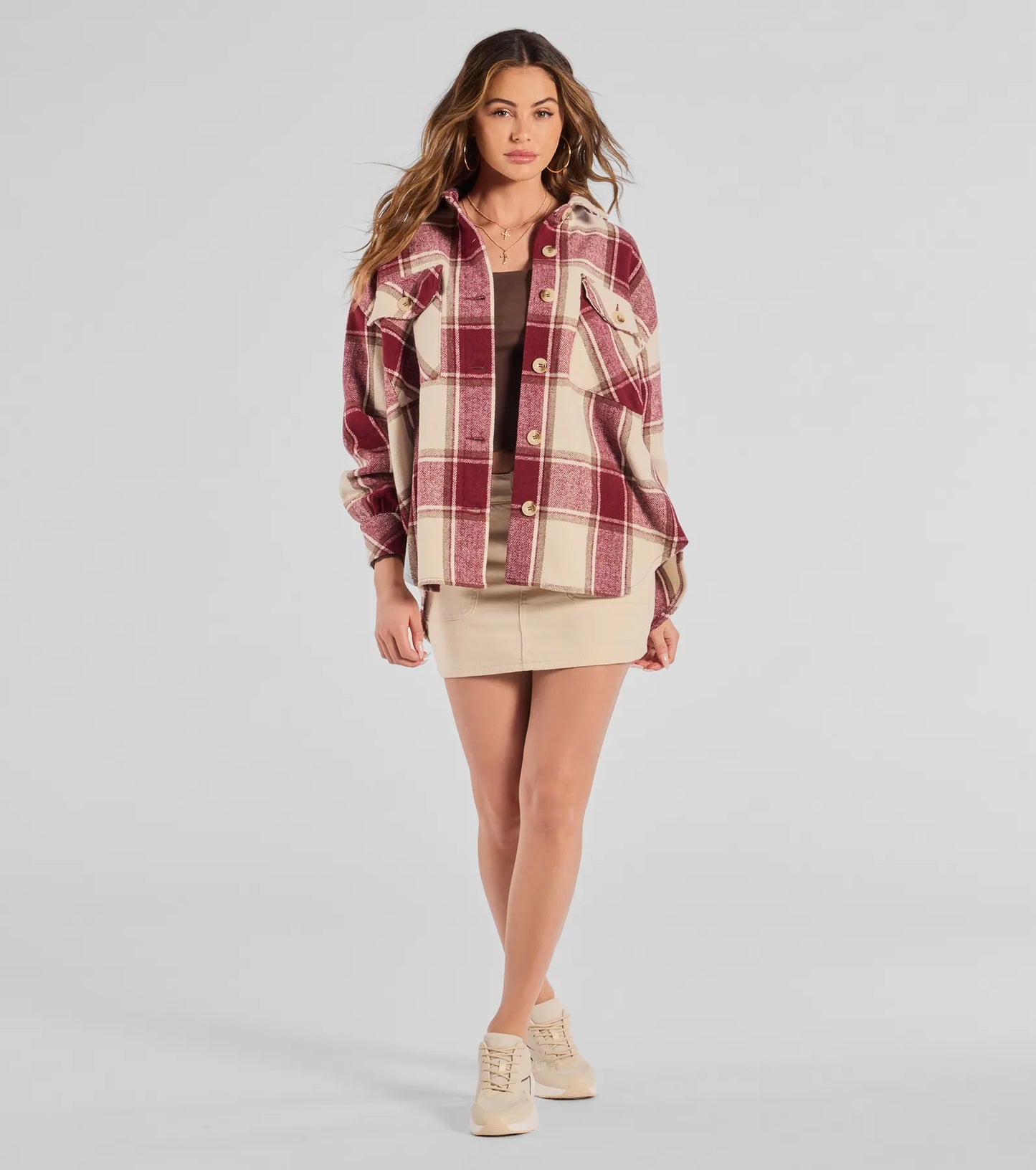 Comfy Cozy Vibes Plaid Woven Oversized Shacket