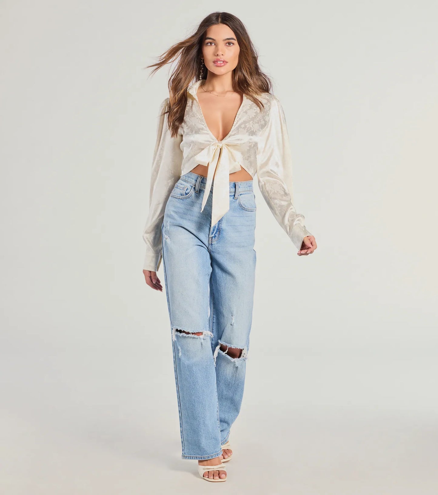 Luxe Demure Tie-Front Satin Crop Top