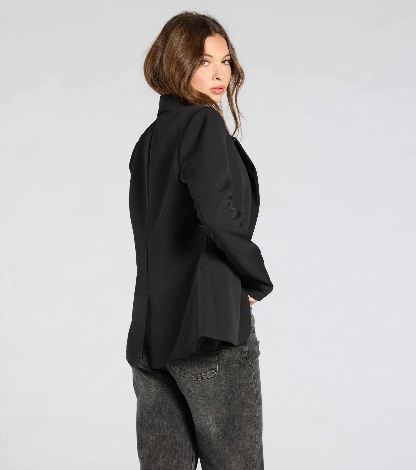 Miss Always On Time Collared Woven Blazer