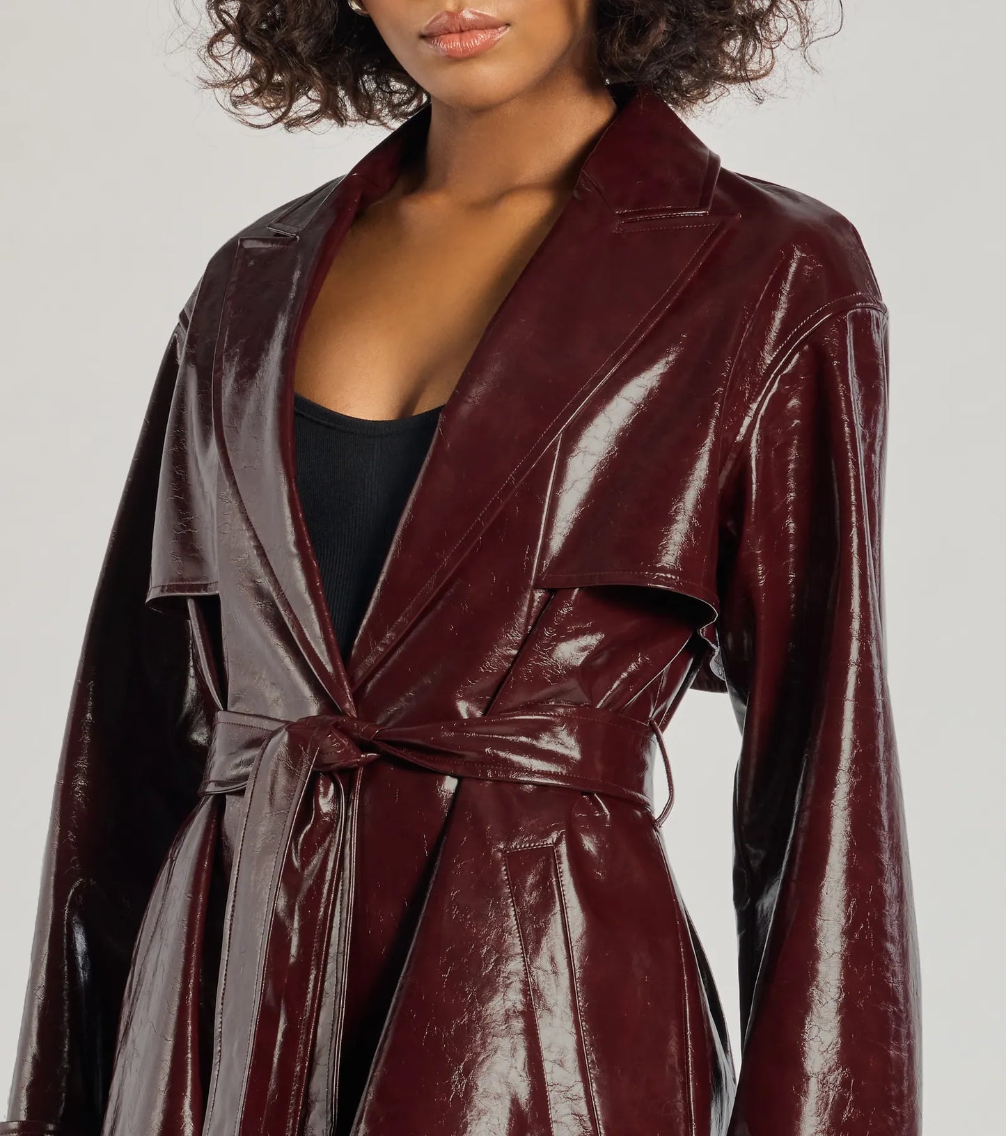 Chic Authority Faux Leather Trench Coat