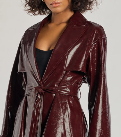 Chic Authority Faux Leather Trench Coat