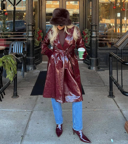 Chic Authority Faux Leather Trench Coat