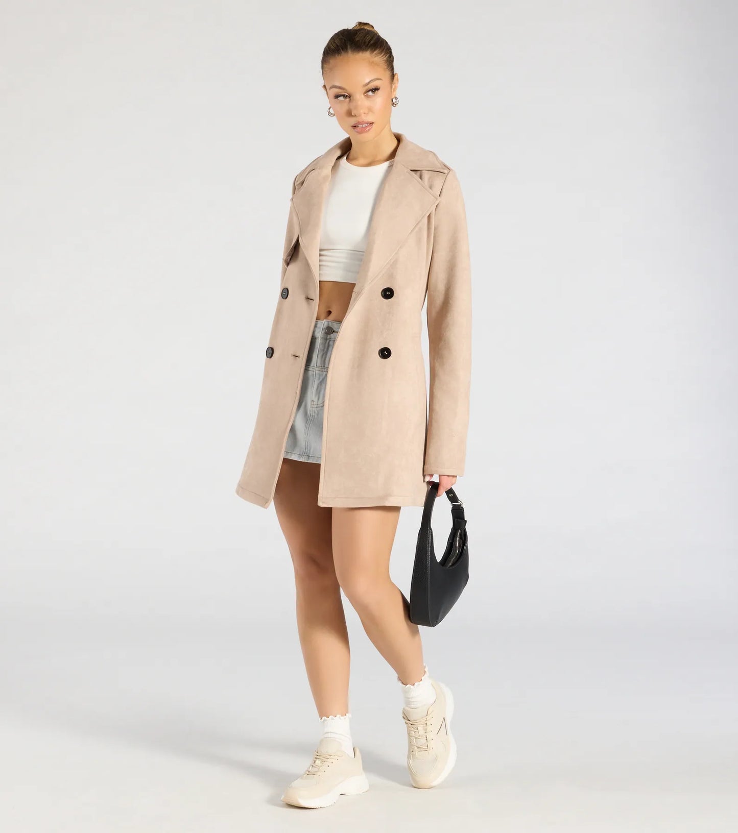 Eye For Style Belted Faux Suede Trench Coat