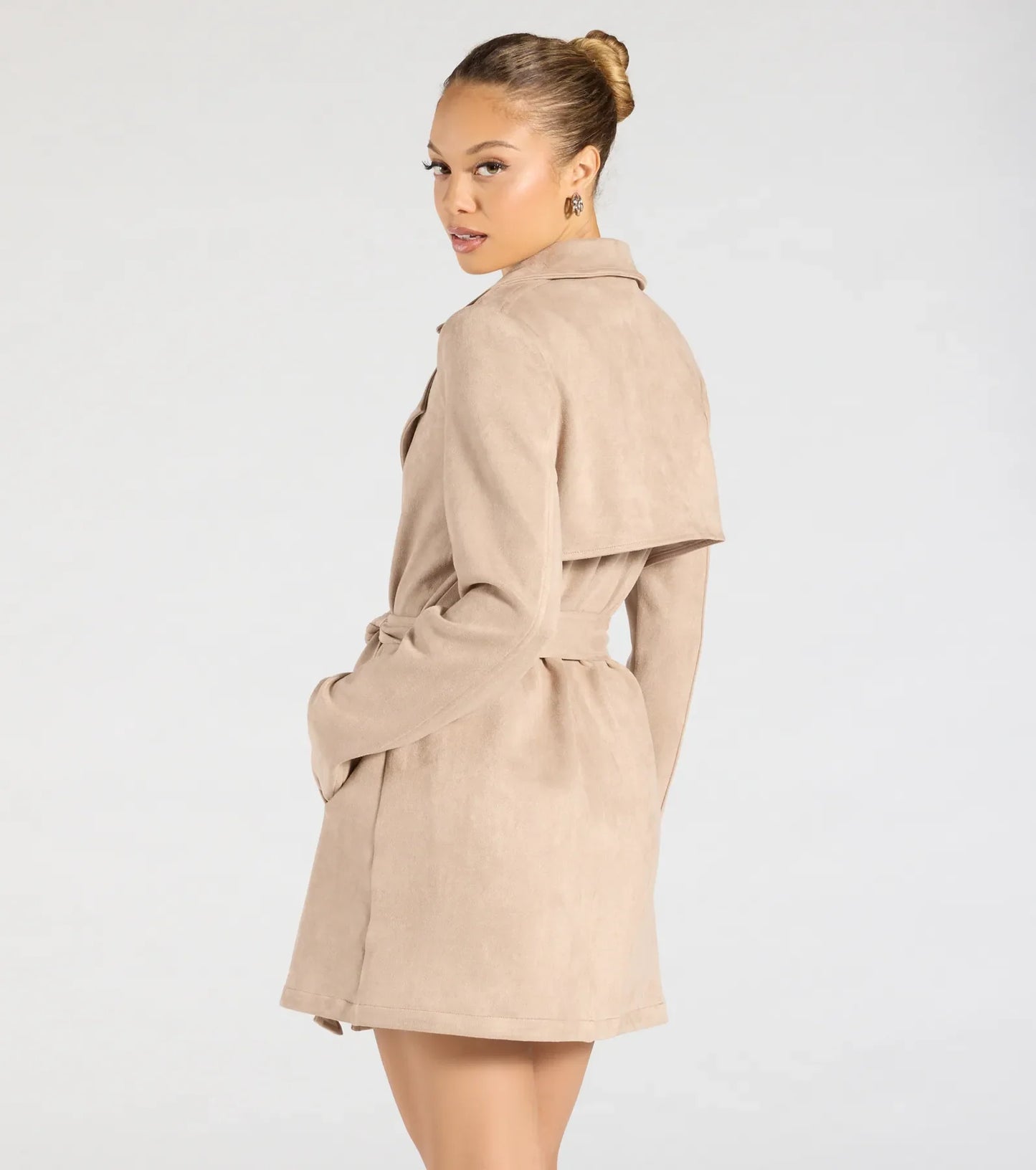 Eye For Style Belted Faux Suede Trench Coat