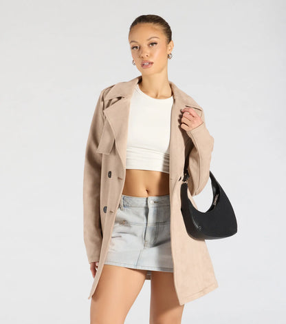 Eye For Style Belted Faux Suede Trench Coat
