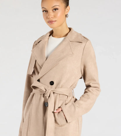 Eye For Style Belted Faux Suede Trench Coat