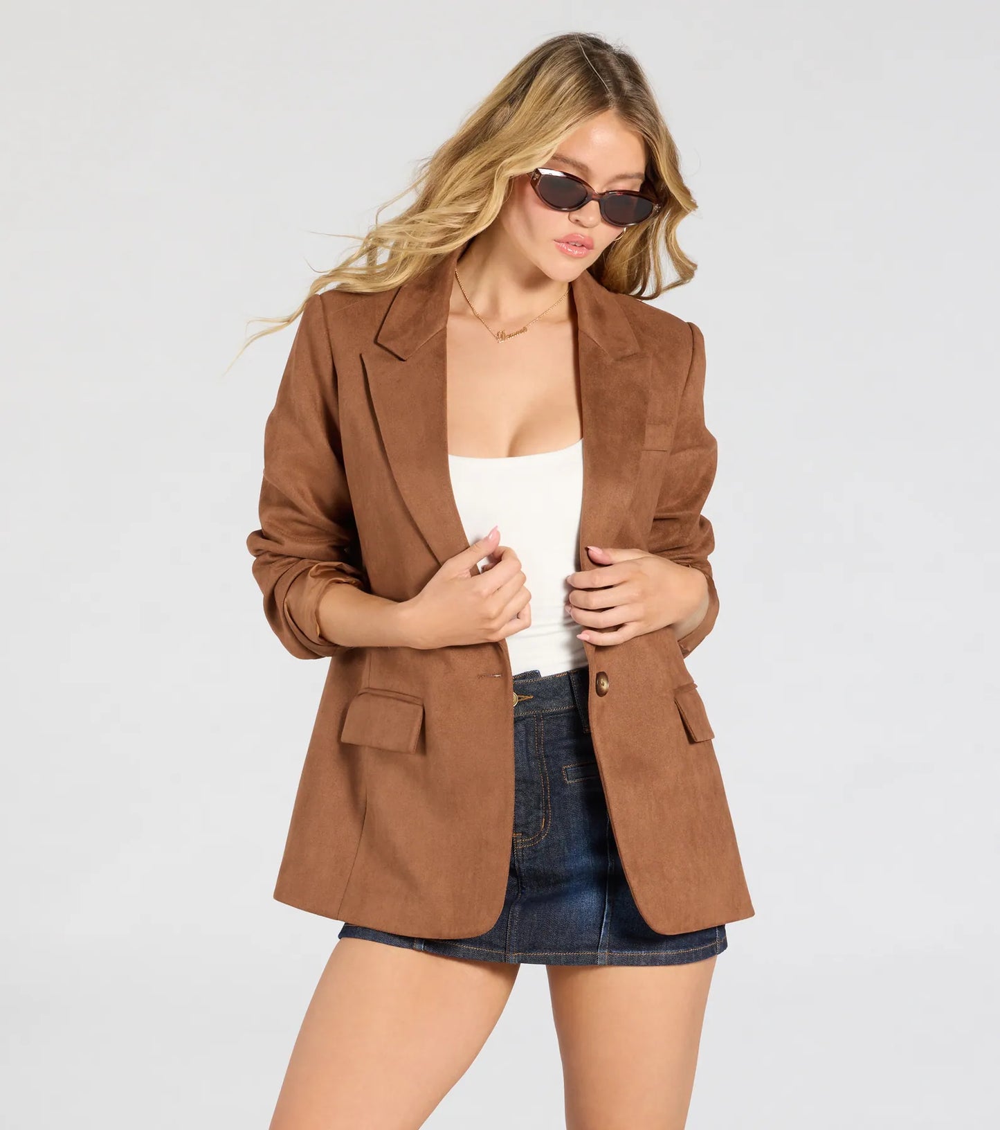 Casual And Chic Faux Suede Oversized Blazer