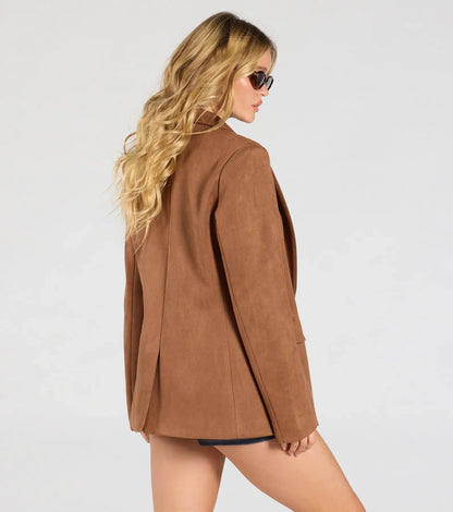 Casual And Chic Faux Suede Oversized Blazer