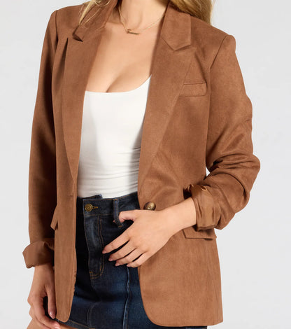 Casual And Chic Faux Suede Oversized Blazer