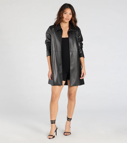 Effortlessly Sleek Faux Leather Oversized Blazer