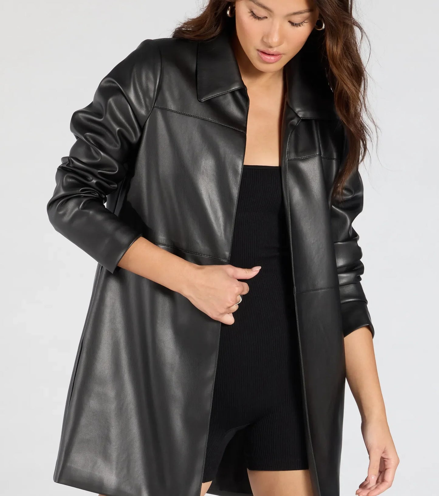 Effortlessly Sleek Faux Leather Oversized Blazer