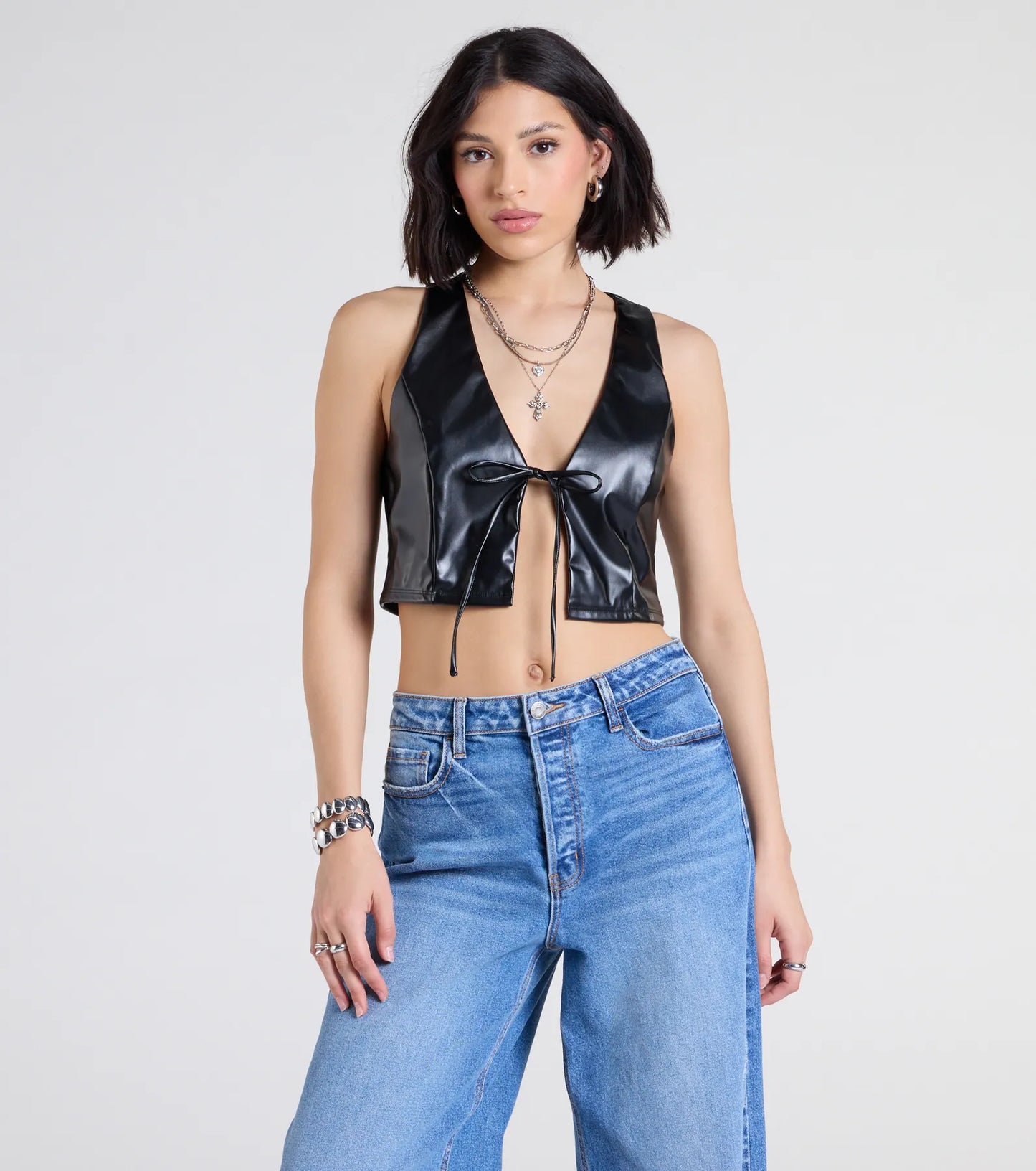 Here To Slay Faux Leather Cropped Vest