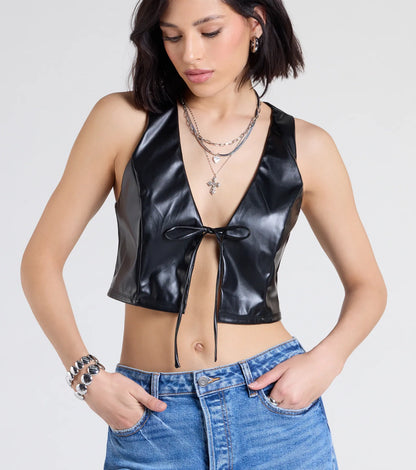 Here To Slay Faux Leather Cropped Vest