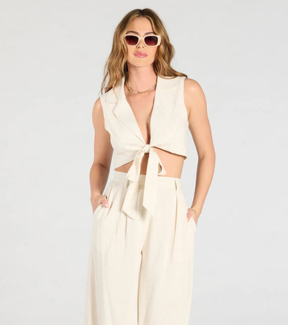 Beachy Chic Tie-Front Vest With Linen