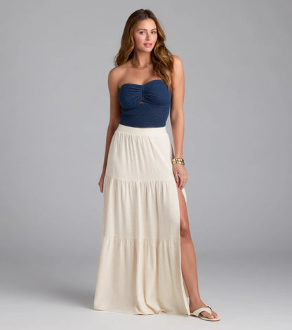 Coastal Breeze Linen High Slit Maxi Skirt