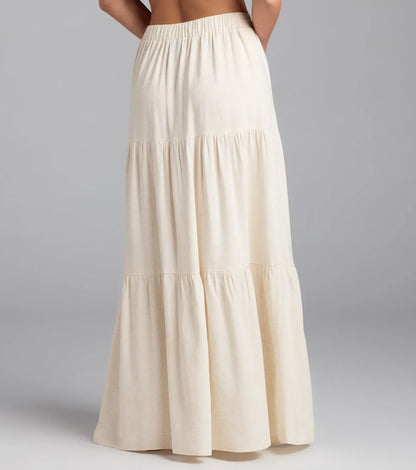 Coastal Breeze Linen High Slit Maxi Skirt
